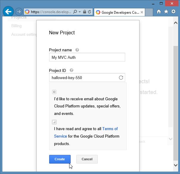 Creating New Project in Google